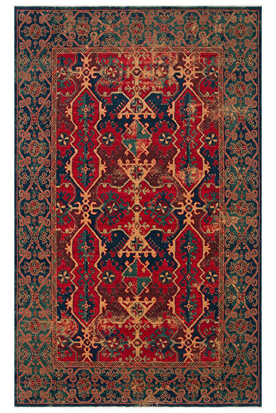 akbel halı & yatak exclusive home design Kadım Kdm 01 Navy Kırmızı - Yün El D...