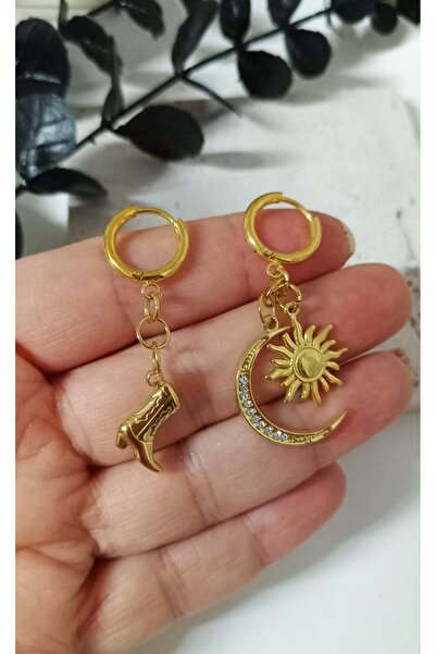 mos&more Paslanmaz Çelik Ay Güneş Ve Çizme Küpe