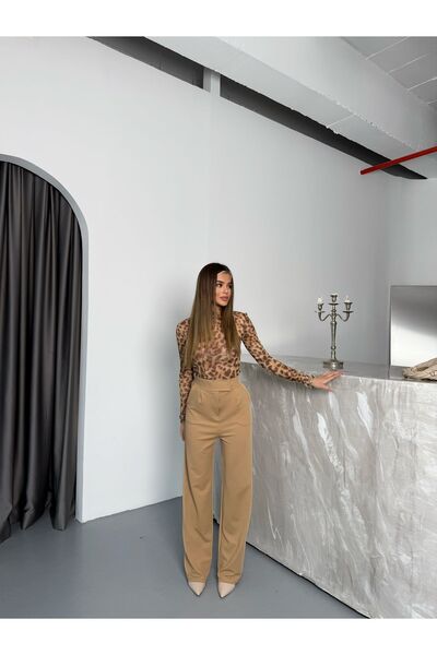 COMBİNE MİCHAİL Γυναικείο παντελόνι Palazzo με κλείσιμο με Velcro Lycra Line Caramel