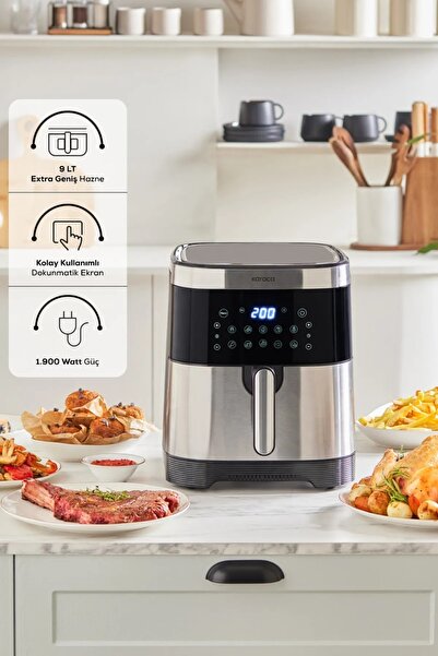 Karaca 10 Farklı Pişirme Modu 9L Smart Screen Geniş Hazne Inox Airfryer 8 Kişilik