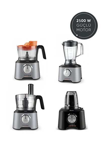 Karaca 2500W Yüksek Performans Mastermaid 11 Ürün 1 arada Çift katlı, 4 kanatlı doğrayıcı Mutfak Robotu