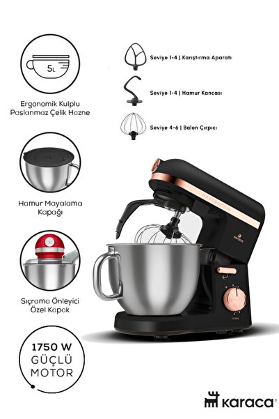 Karaca Çift Kollu Chef Pro Hamur Yoğurma , Karıştırma, Çırpma Stand Mikser & Mutfak Şefi 1750w 5 Litre