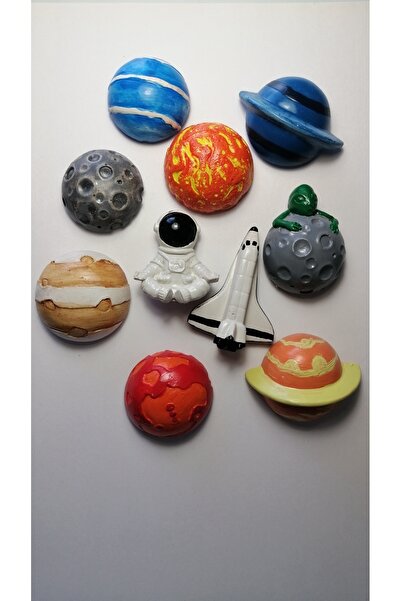 3deepdesign Astronot ve Gezegenler 10 parça Magnet Seti-Fotoğraf,Not Tutucu,B...