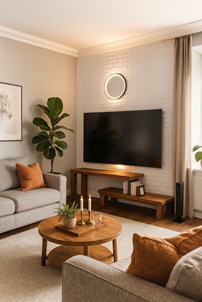 pinoxi Masif Ahşap Tv Sehpası 2 Katlı 120 Cm Doğal Ahşap Eskitme Ceviz Renk