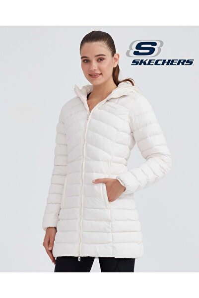 SKECHERS W Essential Maxi Length Hooded Jacket S212005 Kadın Günlük Mont BEYAZ