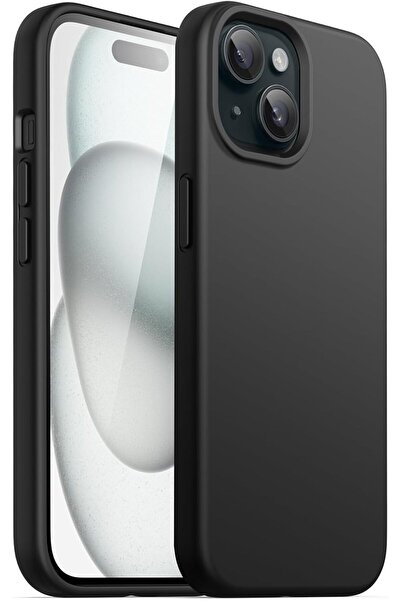 UCHOICE غطاء سيليكون أسود لآيفون 15 مع حماية للكاميرا داخلية مخملية