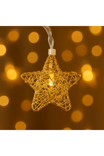 Technojet Dekoratif Yıldız Model Gold Metal Şerit Led Yılbaşı Ağaç Süsleme (10'lu)