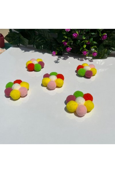 klubeconcept Pompom Daisy Flower Ornament Set of 10 - Decorative Handmade Flower