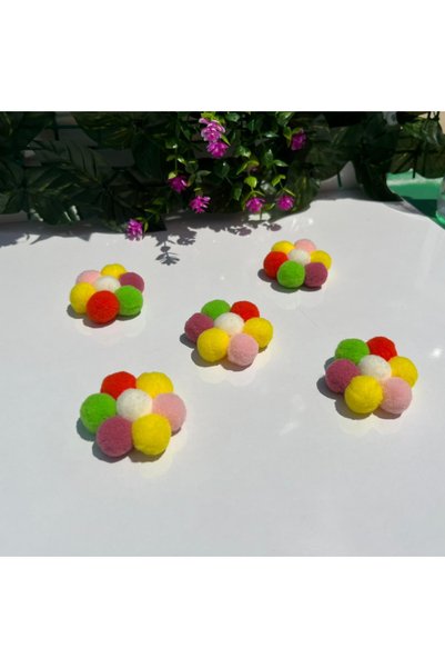klubeconcept Pompom Daisy Flower Ornament Set of 10 - Decorative Handmade Flower