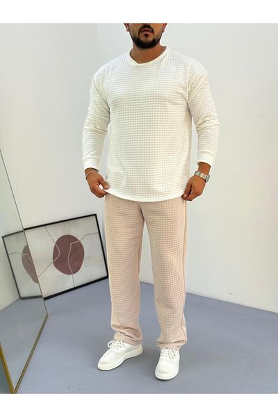 Baycombine35 Men's Quilted Patterned Waffle Fabric Tracksuit Set