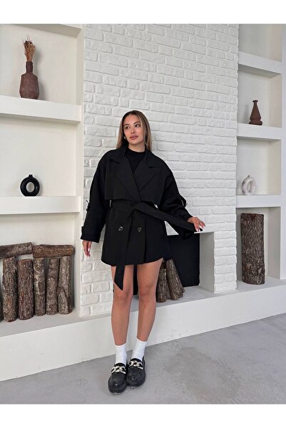 Bella Breeze Kadın Beli Kemerli Premium Kısa Boy Trençkot