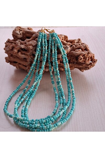 azra takı tasarım Handmade ,Turquoise and Shades Sand Bead Women's Multiple Short Necklace