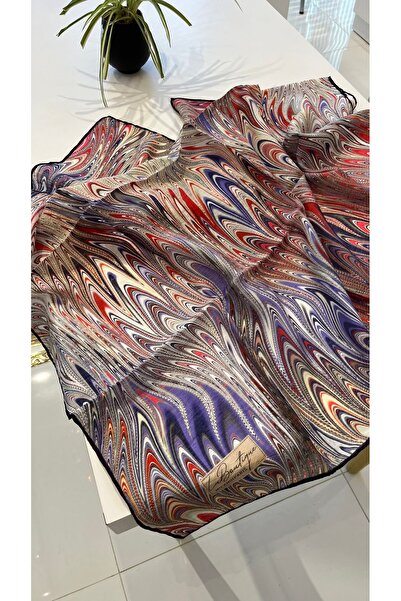 La Boutique Eşarp وشاح حريري من الخيزران بنمط Ebru للخريف/الصيف