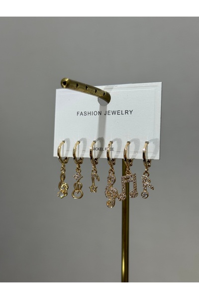 XUPING JEWELRY 18K 6’lı zirkon taşlı gold çelik küpe paslanmaz kararmaz