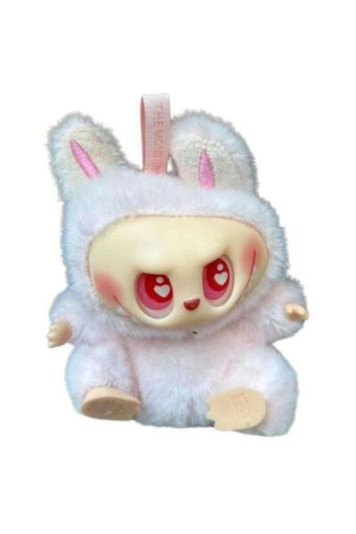 OEM Labubu Figurine, Little Fluffy Monster, 18 cm, White-Pink, in box