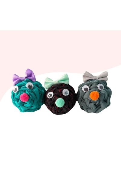 Miçiko 3-Piece Rattle Knitted Cat Toy 9cm Green-Black-Grey