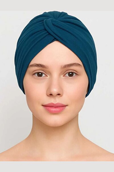 NFND ENEFENDİ Knotted Outer Bonnet Petrol Blue |   Ready Tied Society Half Shawl Model |   Hijab Comfortable and Stylish Bonnet
