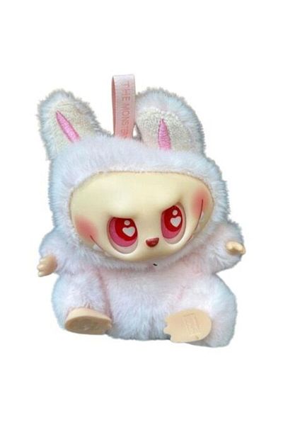 OEM Labubu Figurine, Little Fluffy Monster, 18 cm, White-Pink, in box