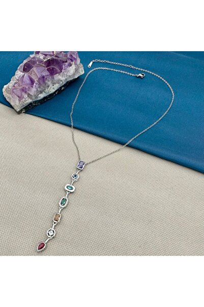 Opia Takı & Aksesuar قلادة من الفولاذ بسبع عناصر من الحجر على شكل حرف Y