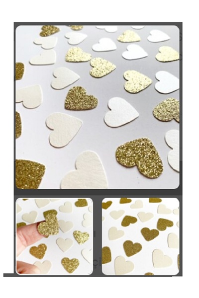 hediyehobihersey ديكورات كعكة على شكل قلب ذهبي صغير، قلوب صغيرة من الكونفيتي ...
