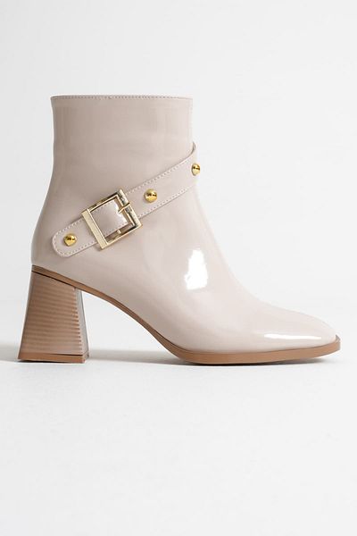 Zerenyus Limanu Premium Women's Beige Patent Leather Heeled Boots