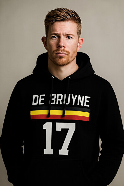 CLASSY.MODA سويت شيرت بقلنسوة De Bruyne 17 – تصميم ألوان بلجيكا – هوديي جيب ك...