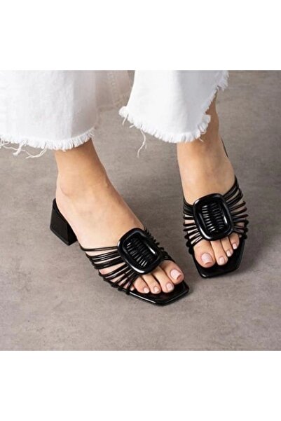 UGETTA Papuci cu toc din piele neagră Anca