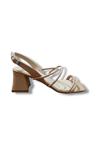 BARONES SHOES Beige Women's Thick Heeled Sandals – Open Back
