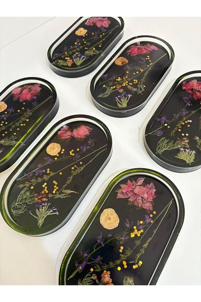 Pelince - Handmade 6-Piece Epoxy Presentation Bowl - with Dried Flowers - Dimensions: 17.5 X 9.5 cm
