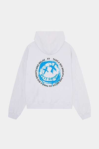 NEVERMIND Unisex Λευκό με κουκούλα Φούτερ - Μπλε με τύπωμα oversized Φούτερ με κουκούλα
