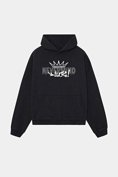 NEVERMIND Unisex Λευκό με κουκούλα Φούτερ - Luck με τύπωμα oversized Hoodie