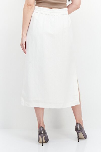 Kasper Women Solid Drawstring Midi Skirt, White