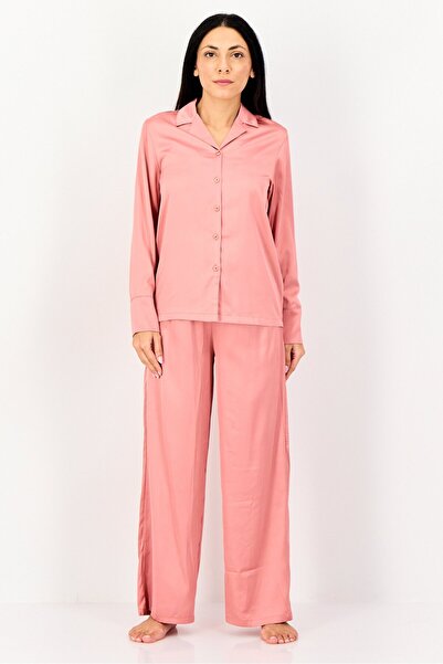 Kathy Ireland طقم بيجامة حريمي من قطعتين بأكمام طويلة من الحرير، باللون الذهب...