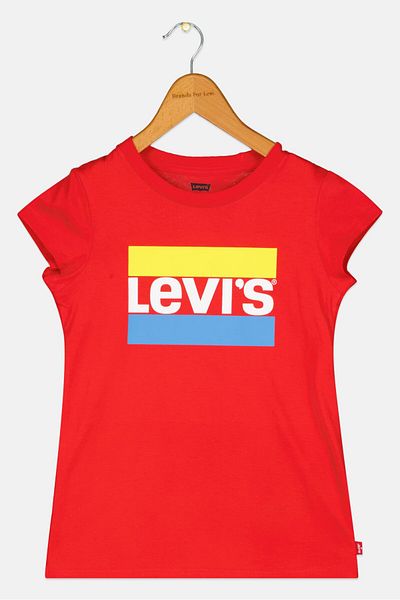 Levi's Kids Boy Round Neck Short Sleeve Brand Logo Top, Red