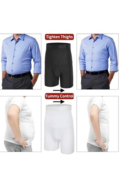 Fstyle Men's white high-waisted thigh and belly compression shorts