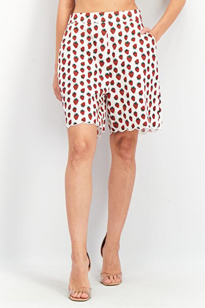 NATIVE YOUTH شورت نسائي بطبعة الفراولة وحافة صدفية، مجموعة باللون الأبيض