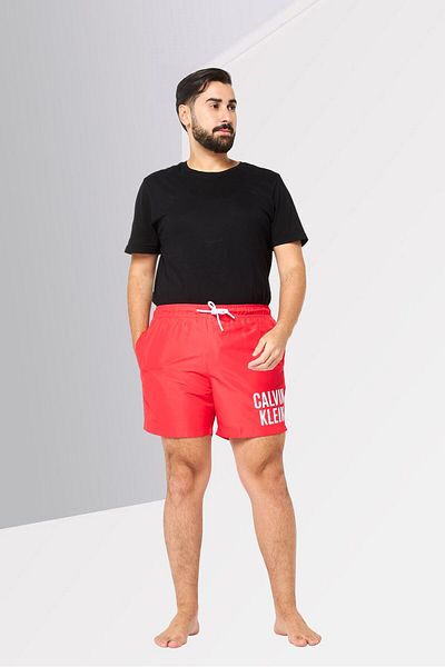 Calvin Klein Men Brand Logo Drawstring Board Shorts, Red