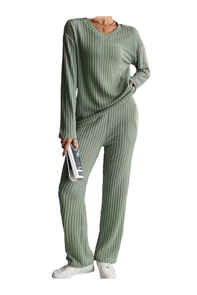 SOLOBUY Women's pyjama set, Soft and Comfy, Color Blue, Long Sleeve, Pants