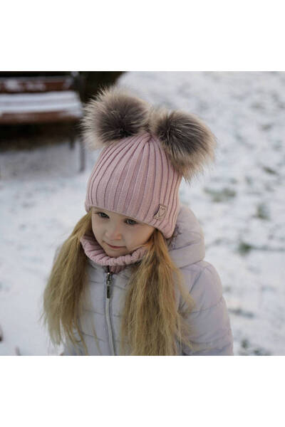 fantasialand Winter Set for Girls, Hat and Scarf Pink Telisa
