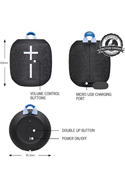 ULTIMATE Ears WONDERBOOM 3، مكبر صوت لاسلكي صغير محمول بتقنية البلوتوث، مقاوم للماء - أسود نشط