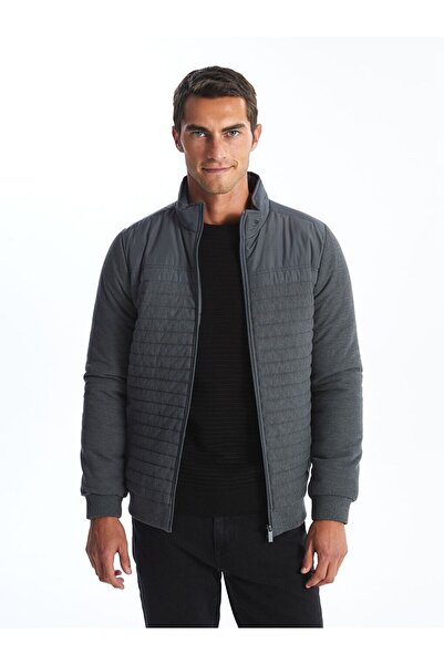 LC Waikiki Γκρι Standard Mold ψηλός λαιμός Ανδρικό πλεκτό παλτό