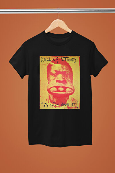MAGORS تيشيرت رولينج ستونز مطبوع من القطن برقبة دائرية وقصة عادية وأكمام قصيرة