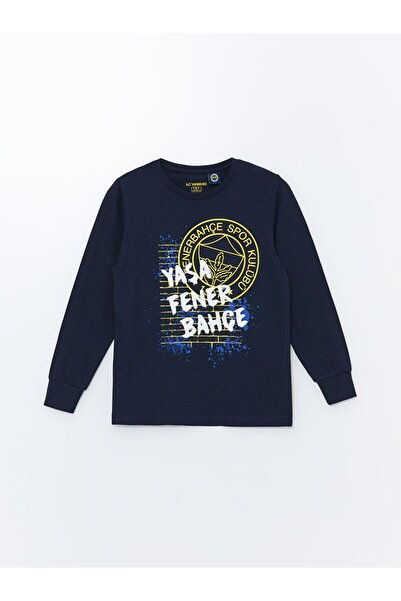 LC Waikiki Lacivert Bisiklet Yaka Fenerbahçe Baskılı Uzun Kollu Erkek Çocuk Pijama Takımı