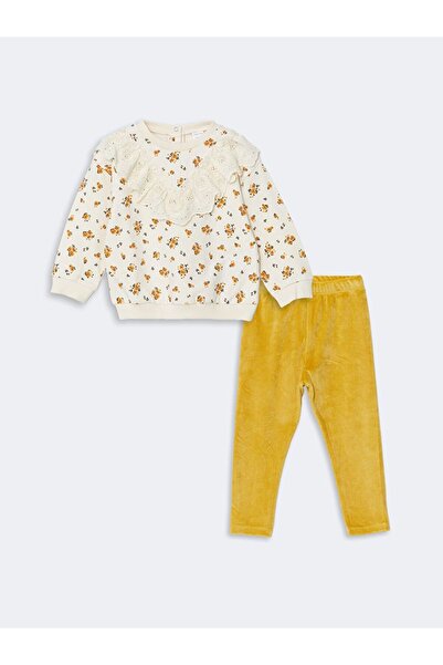 LC Waikiki Lcw Baby Crew Neck Baby Girl Sweatshirt and Leggings Pants Set of 2