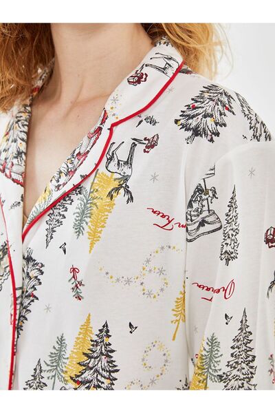 LC Waikiki Gömlek Yaka Yılbaşı Temalı Kadın Pijama Takımı