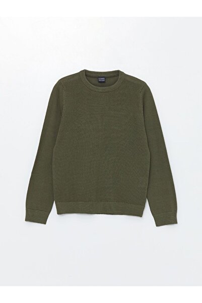 LC Waikiki Zelený chlapecký pletený svetr s texturou Crew Neck