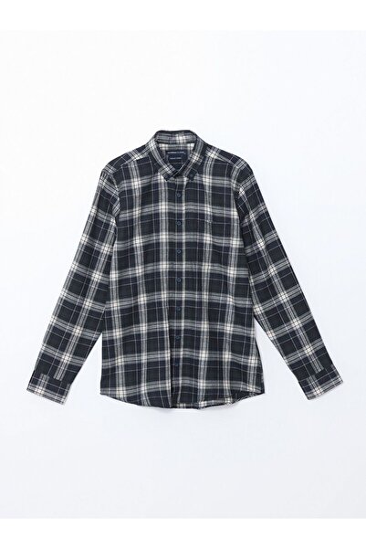 LC Waikiki Ανδρικό πουκάμισο με μακρυμάνικο καρό γαμπαρντίνα πράσινο χρώμα