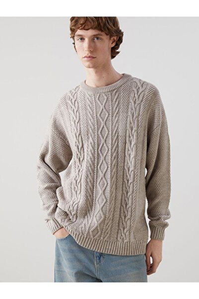 LC Waikiki Pulover de tricotat pentru bărbați, bej, cu gât rotund