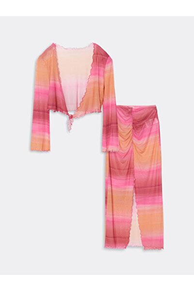 LC Waikiki Pink Tie-Dye Patterned Blouse and Skirt Beach Set