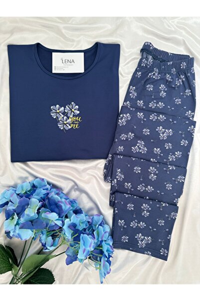 Lena Homewears Set de pijamale Sofia cu model de flori albastre închis